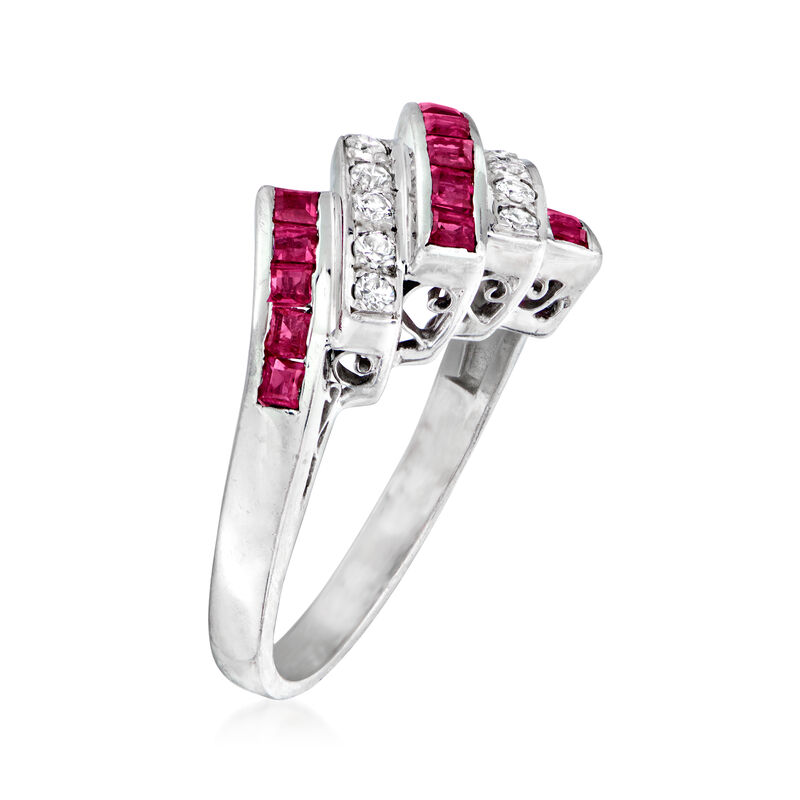 C. 1985 Vintage .74 ct. t.w. Ruby and .17 ct. t.w. Diamond Striped Ring in Platinum image number 2