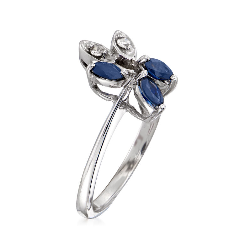 C. 1980 Vintage .35 ct. t.w. Sapphire Flower Ring in 14kt White Gold with Diamond Accents. Size 7 image number 2