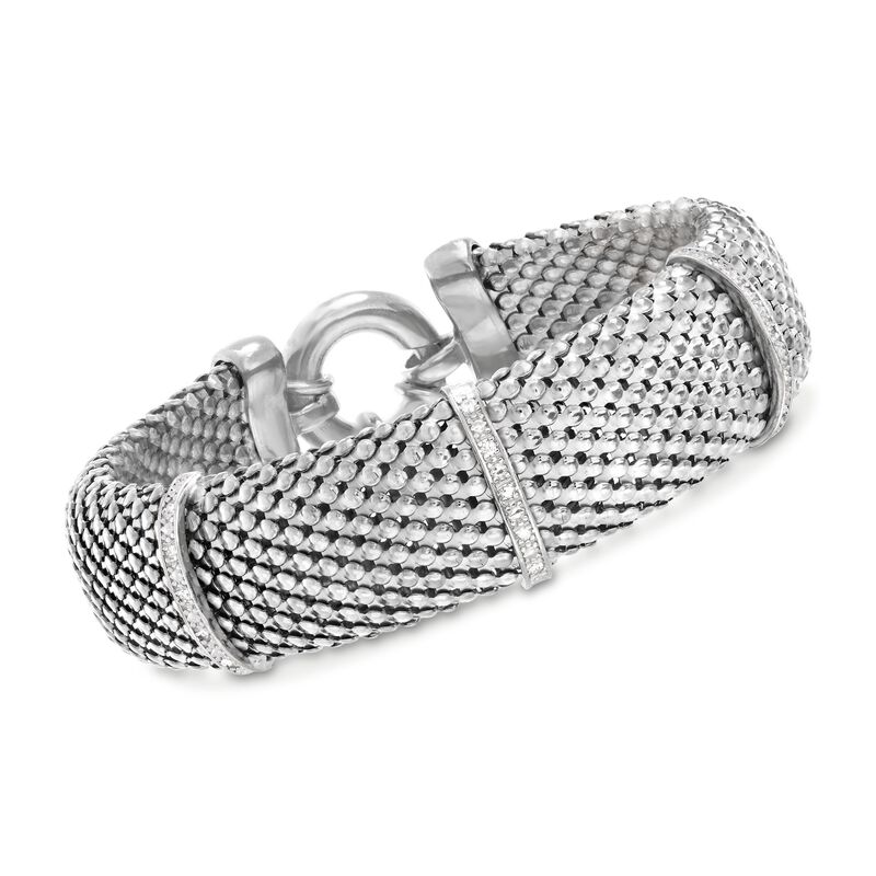 Italian .15 ct. t.w. Diamond Bar Mesh Bracelet in Sterling Silver image number 0
