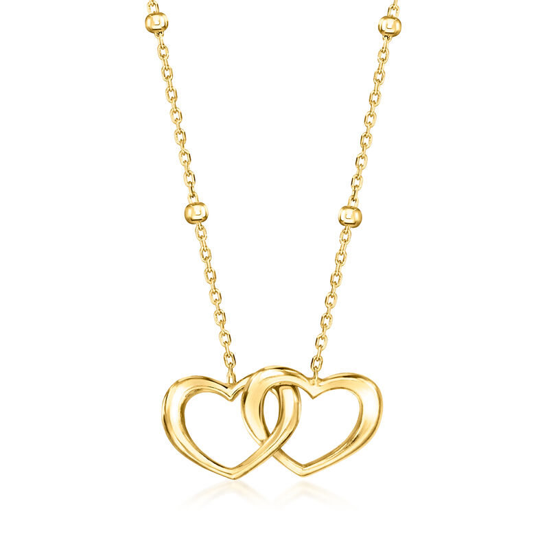 Italian 18kt Gold Vermeil Double-Heart Necklace. 16&quot; image number 1
