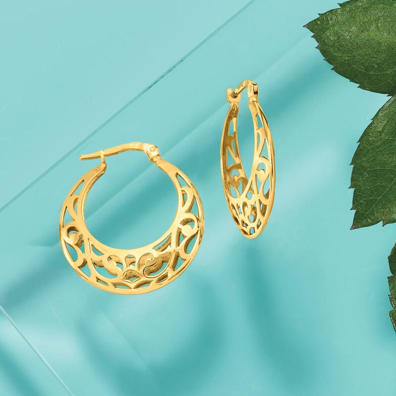 Italian 14kt Yellow Gold Filigree Hoop Earrings image number 2