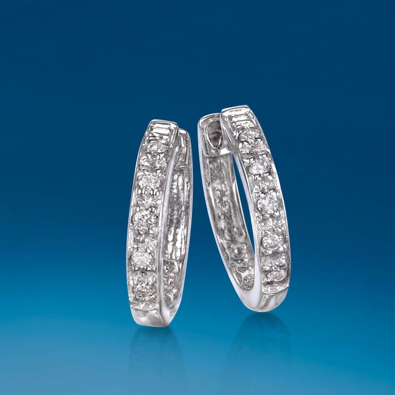 Diamond Accent Huggie Hoop Earrings in 14kt White Gold image number 2