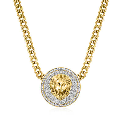 .75 ct. t.w. Pave Diamond Lion Medallion Necklace in 18kt Gold Over Sterling