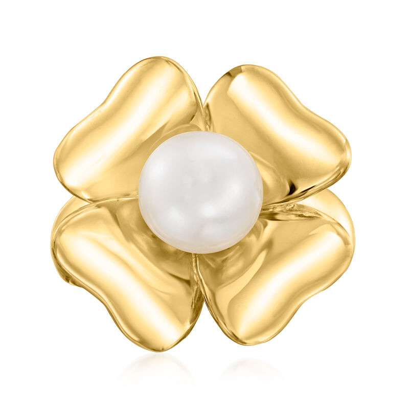 8-8.5mm Cultured Pearl Clover Ring in 18kt Gold Over Sterling image number 0