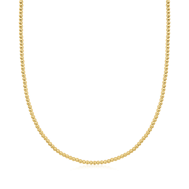 Italian 3mm 14kt Yellow Gold Bead Necklace. 16&quot; image number 1