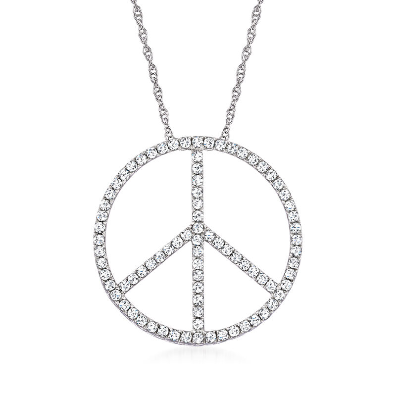1.00 ct. t.w. Diamond Peace Sign Pendant Necklace in Sterling Silver. 20&quot; image number 0