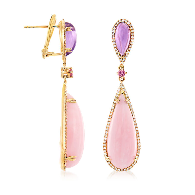 Multi-Gemstone and .66 ct. t.w. Diamond Drop Earrings in 14kt Yellow Gold image number 3