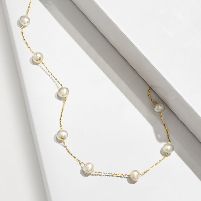 5-5.5mm Cultured Pearl Station Necklace in 14kt Yellow Gold image number 2