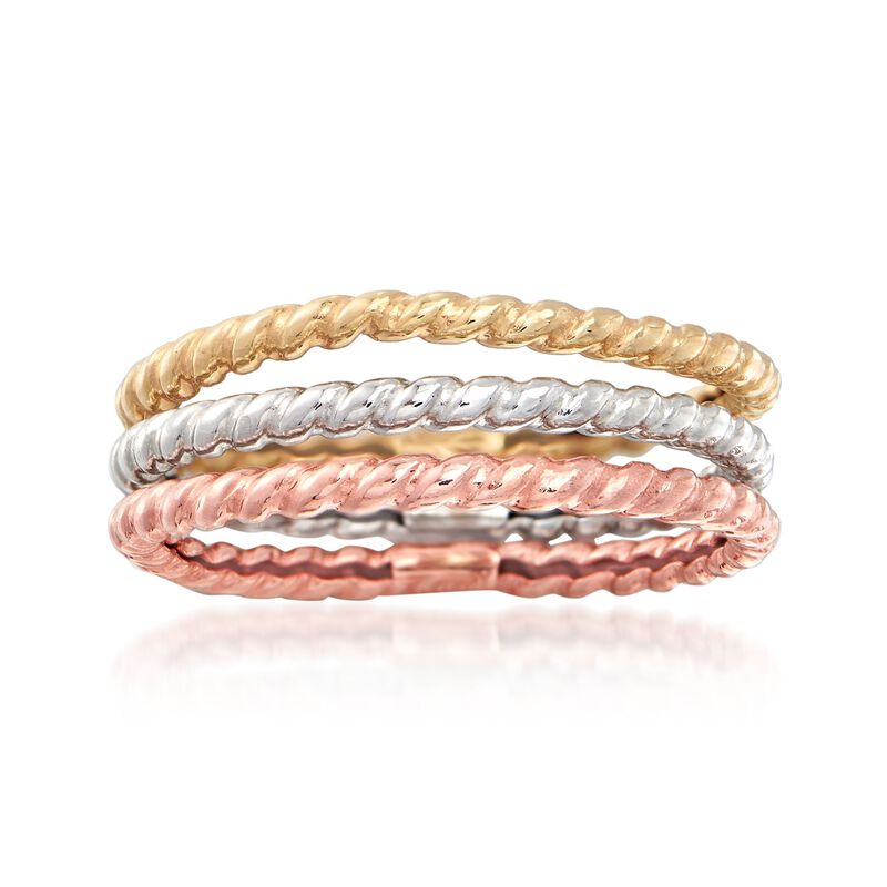 14kt Tri-Colored Gold Jewelry Set: Three Roped Rings image number 0