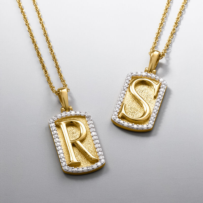 .20 ct. t.w. Diamond Initial Dog Tag Pendant Necklace in 18kt Gold Over Sterling image number 2