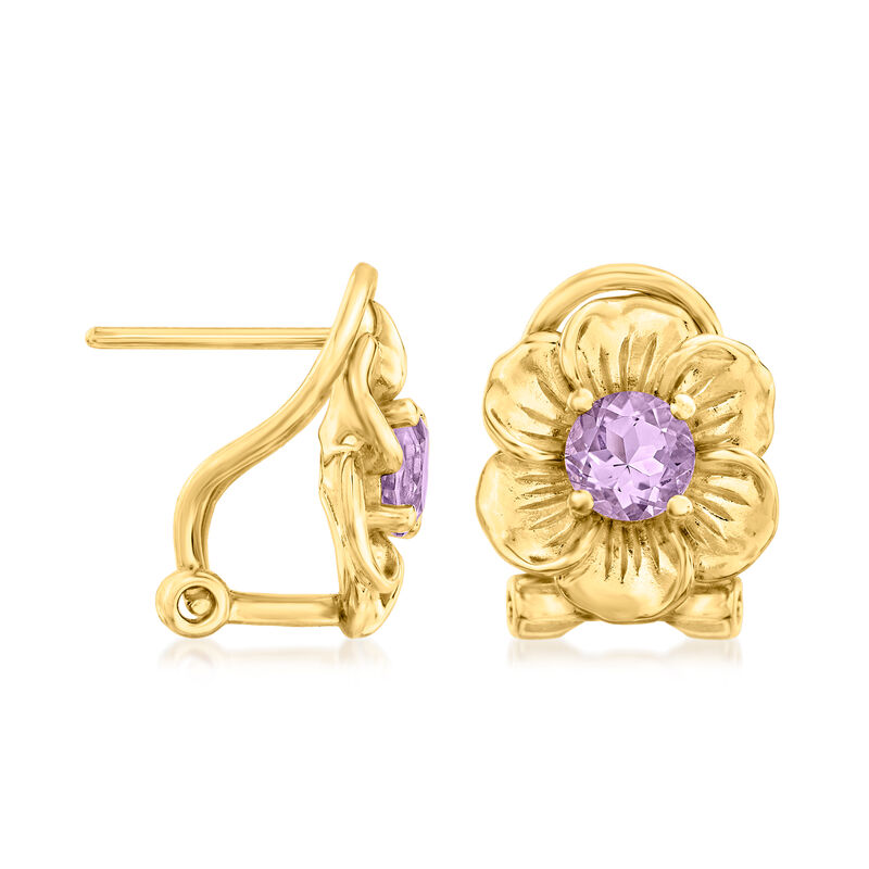.80 ct. t.w. Amethyst Flower Earrings in 18kt Gold Over Sterling image number 2
