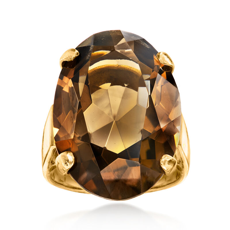 C. 1970 Vintage 26.50 Carat Smoky Quartz Ring in 14kt Yellow Gold. Size 6 image number 0