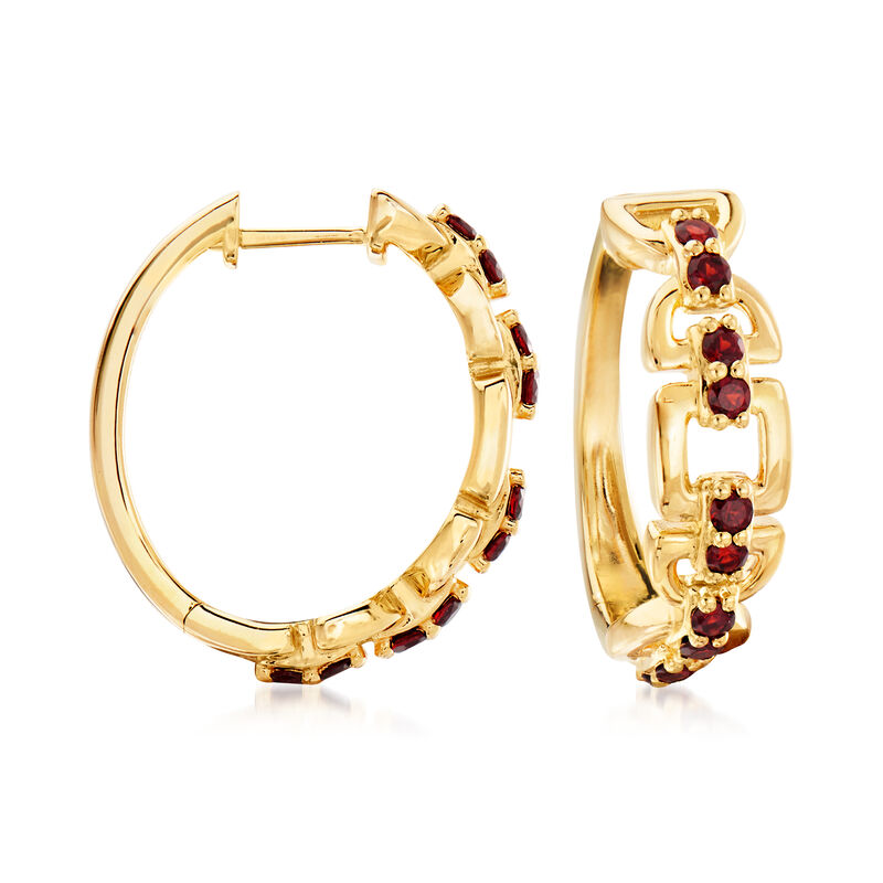 .80 ct. t.w. Garnet Hoop Earrings in 18kt Gold Over Sterling image number 0