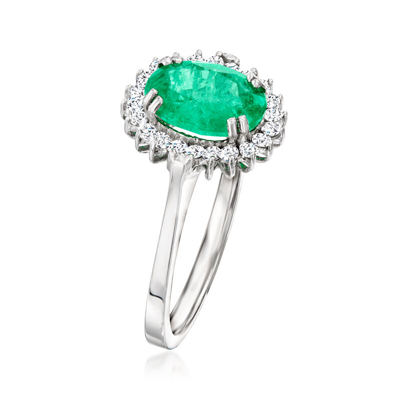 1.70 Carat Emerald and .29 ct. t.w. Diamond Ring in 14kt White Gold. Size 7 image number 2