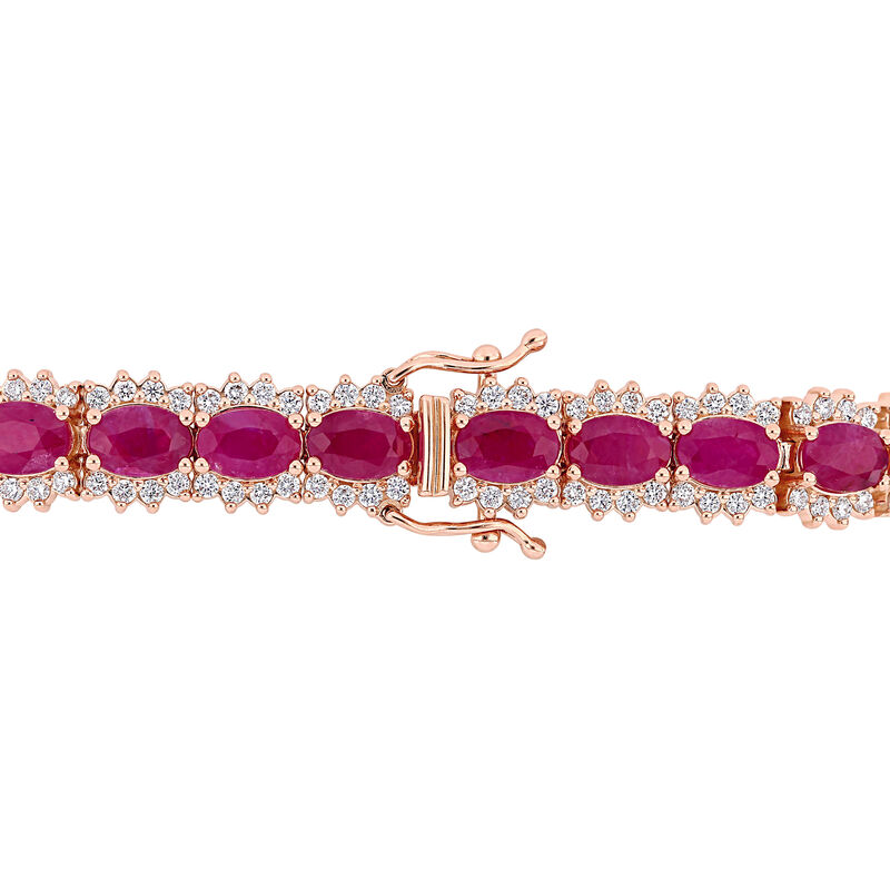16.00 ct. t.w. Ruby and 2.20 ct. t.w. Diamond Tennis Bracelet in 14kt Rose Gold image number 1