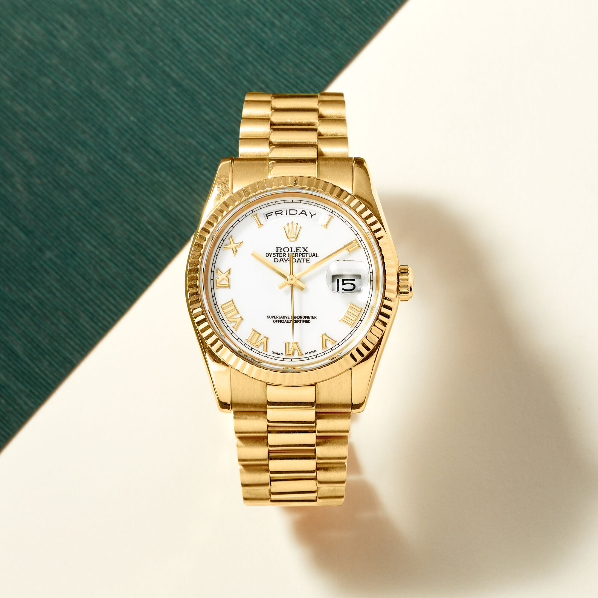 Rolex Men s Pre owned Rolex Day Date 36mm 18K Yellow Gold White Buckley Dial Jubilee Bracelet Watch Gold One Size