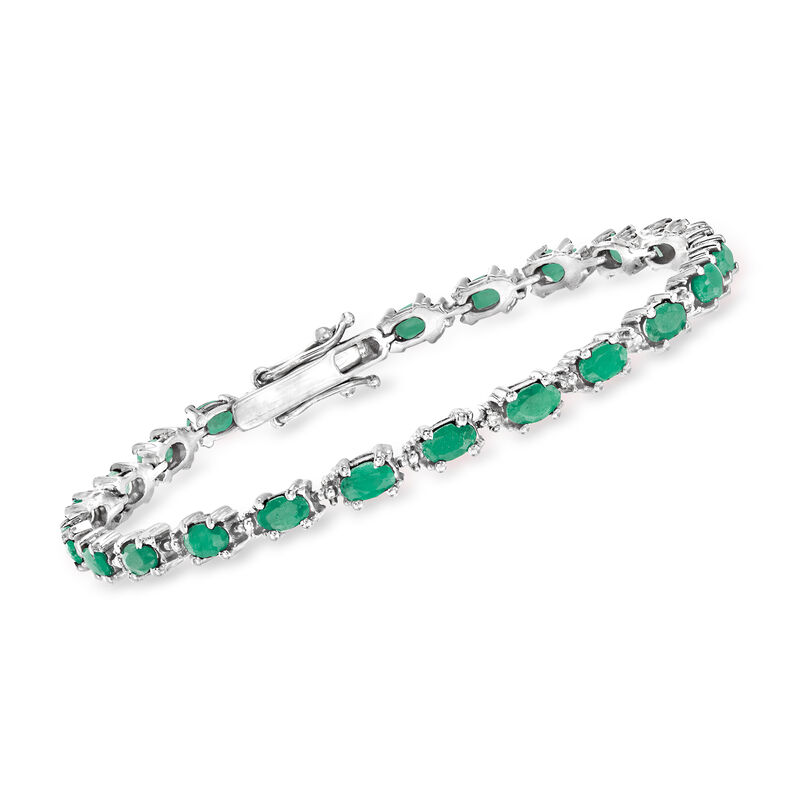 8.00 ct. t.w. Emerald Bracelet with Diamonds in Sterling Silver image number 0