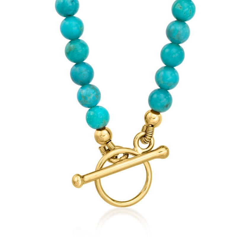 3.5-4mm Turquoise Bead Charm-Compatible Toggle Necklace in 18kt Gold Over Sterling image number 3