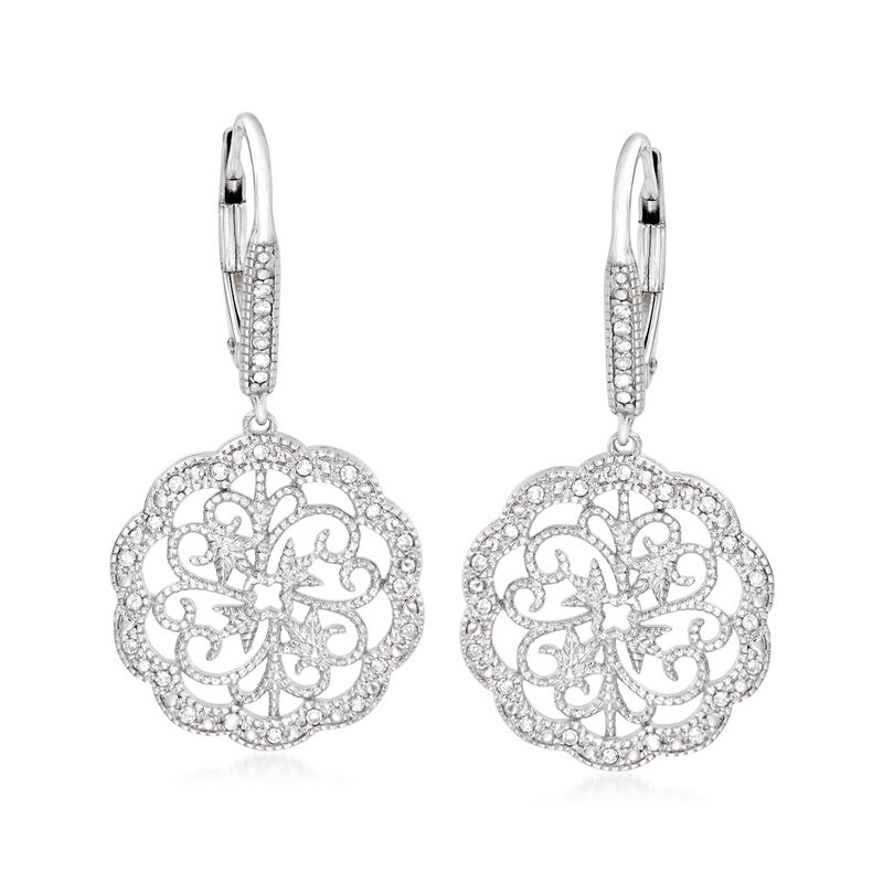 .15 ct. t.w. Diamond Scalloped Scrollwork Drop Earrings in Sterling Silver image number 0