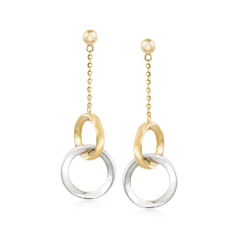 14kt Two-Tone Gold Open-Circle Drop Earrings image number 0