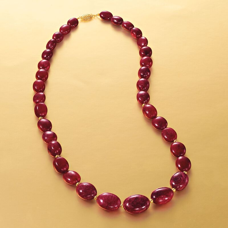 Free-Form Opaque Ruby Bead Necklace With 14kt Yellow Gold image number 2