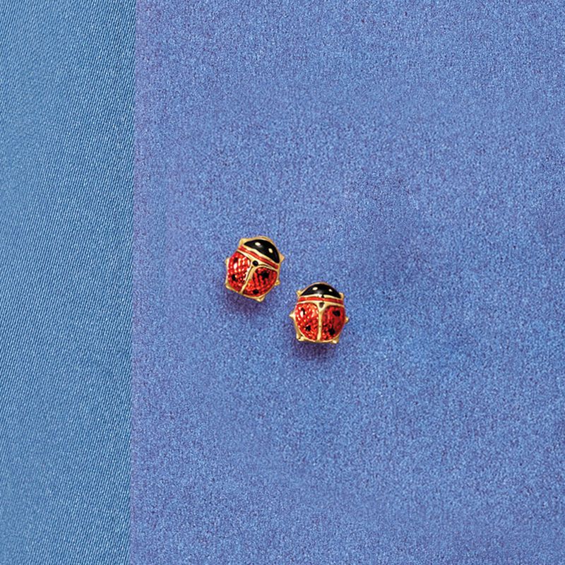 Child's Red Enamel Ladybug Stud Earrings in 14kt Yellow Gold image number 1
