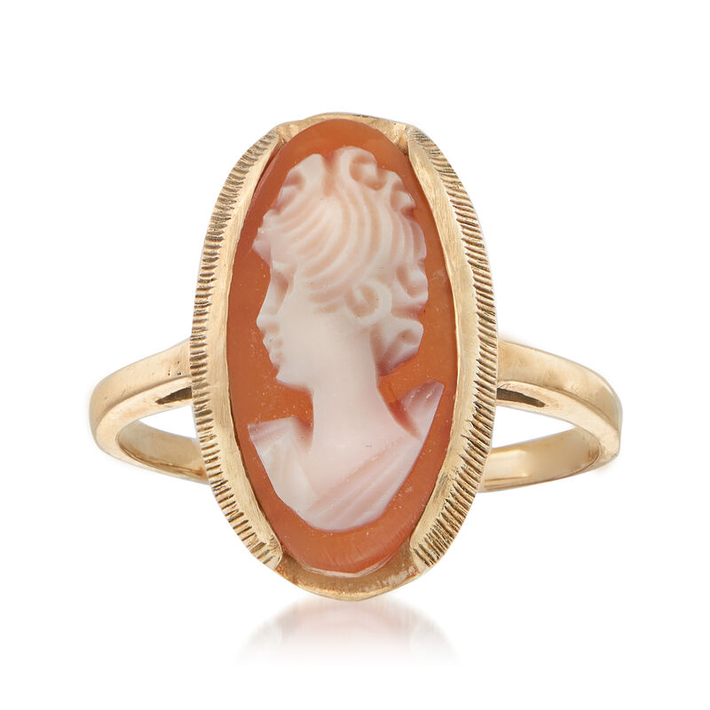 C. 1960 Vintage Pink Shell Cameo Ring in 10kt and 14kt Yellow Gold. Size 6.5 image number 0