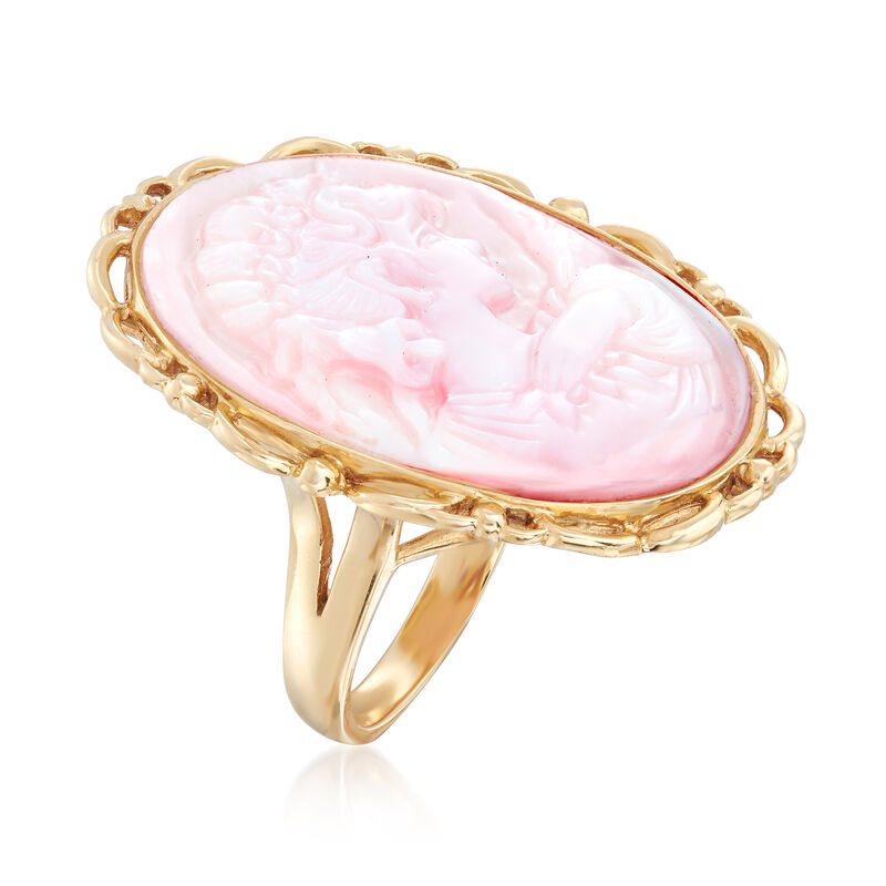 C. 1970 Vintage 30x21mm Mother-Of-Pearl Cameo Ring in 14kt Yellow Gold. Size 7 image number 2