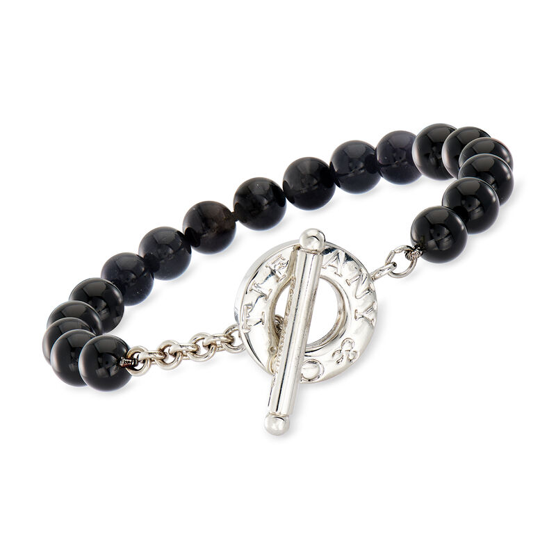 C. 2000 Vintage Tiffany Jewelry 8mm Onyx Bead Toggle Bracelet with Sterling Silver image number 0