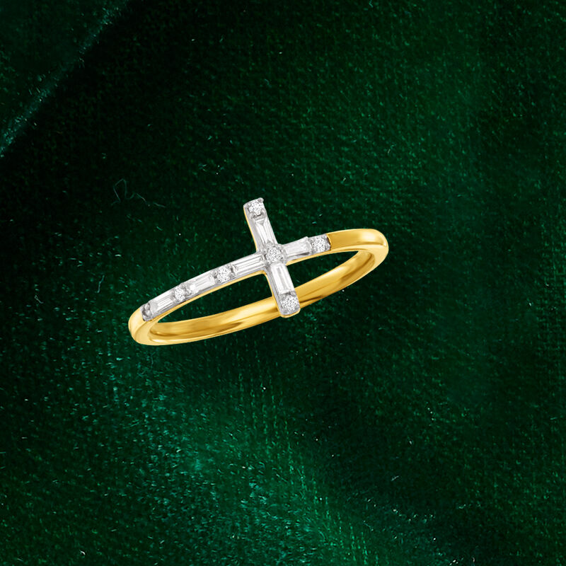 .16 ct. t.w. Diamond Cross Ring in 14kt Yellow Gold image number 3