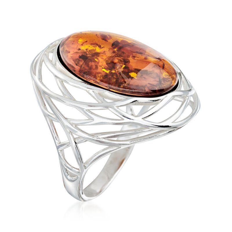Amber Openwork Ring in Sterling Silver image number 2