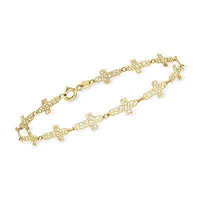 Italian 14kt Yellow Gold Openwork Cross Station Bracelet
