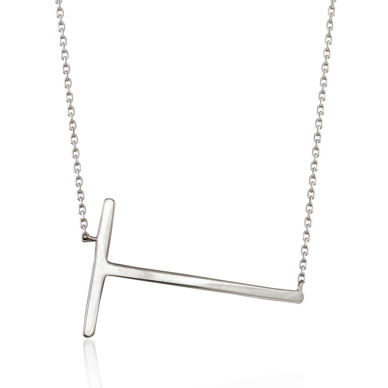 T - Sterling Silver Sideways Initial Necklace. 18"  image number 0