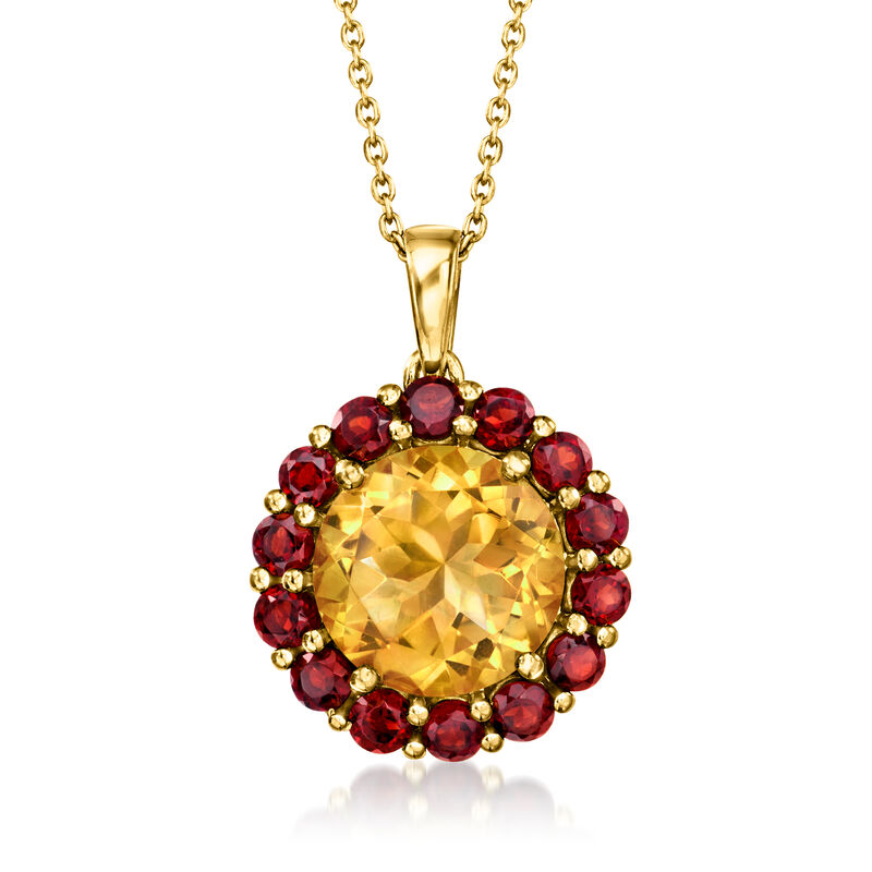 5.25 Carat Citrine and 1.50 ct. t.w. Garnet Pendant Necklace in 18kt Gold Over Sterling. 18&quot; image number 1