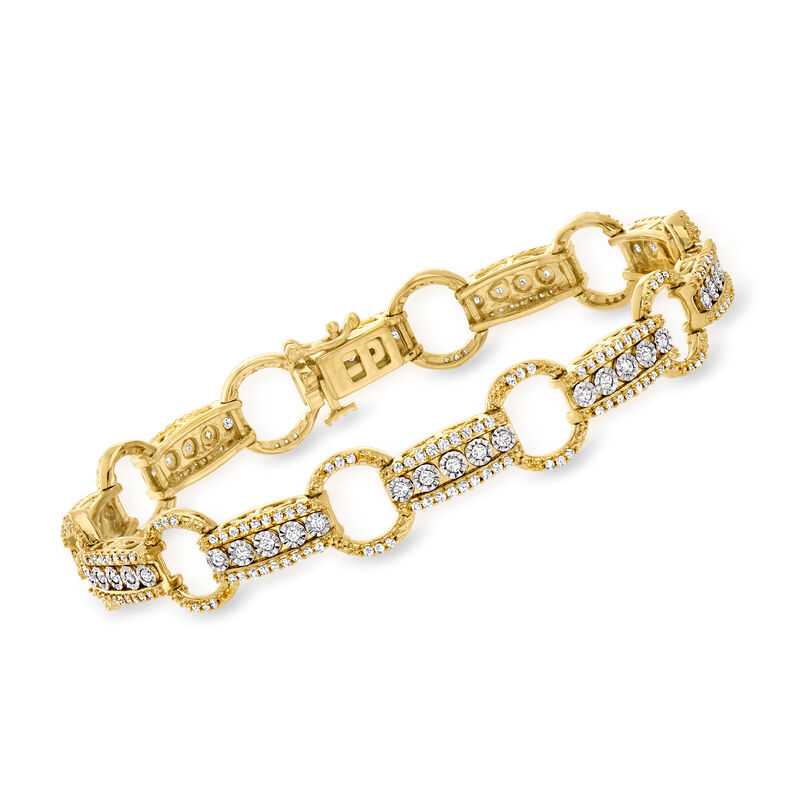 1.50 ct. t.w. Diamond Circle and Bar Bracelet in 18kt Gold Over Sterling image number 0