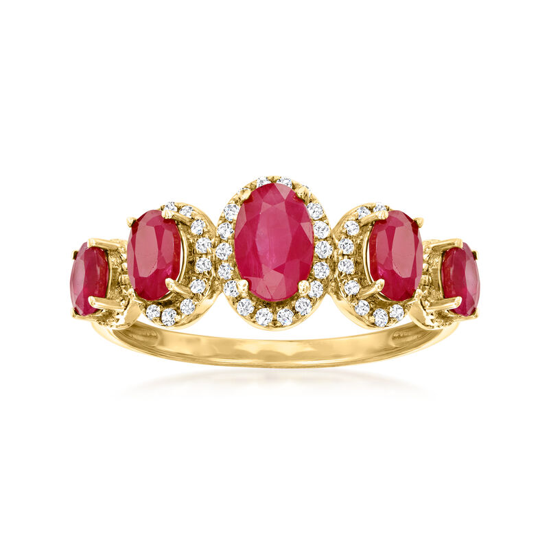1.30 ct. t.w. Ruby and .12 ct. t.w. Diamond Ring in 14kt Yellow Gold. Size 9 image number 0