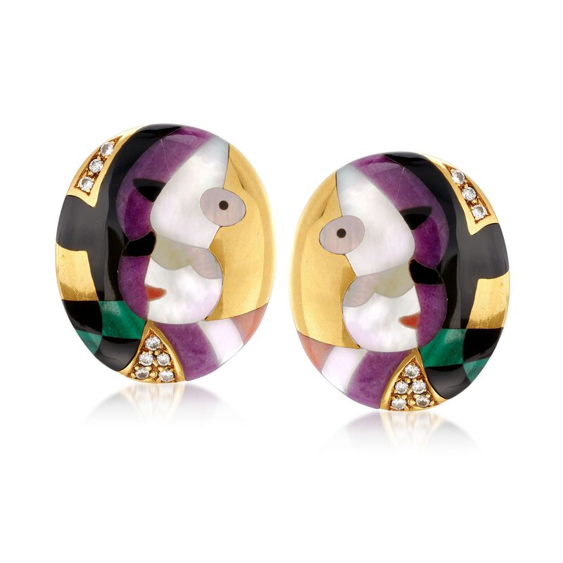 C. 2000 Vintage Asch Grossbardt Multi-Stone and .35 ct. t.w. Diamond Cubism Clip-On Earrings in 18kt Yellow Gold image number 0