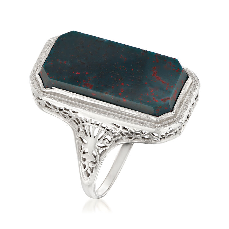 C. 1950 Vintage Bloodstone Ring in 14kt White Gold image number 2