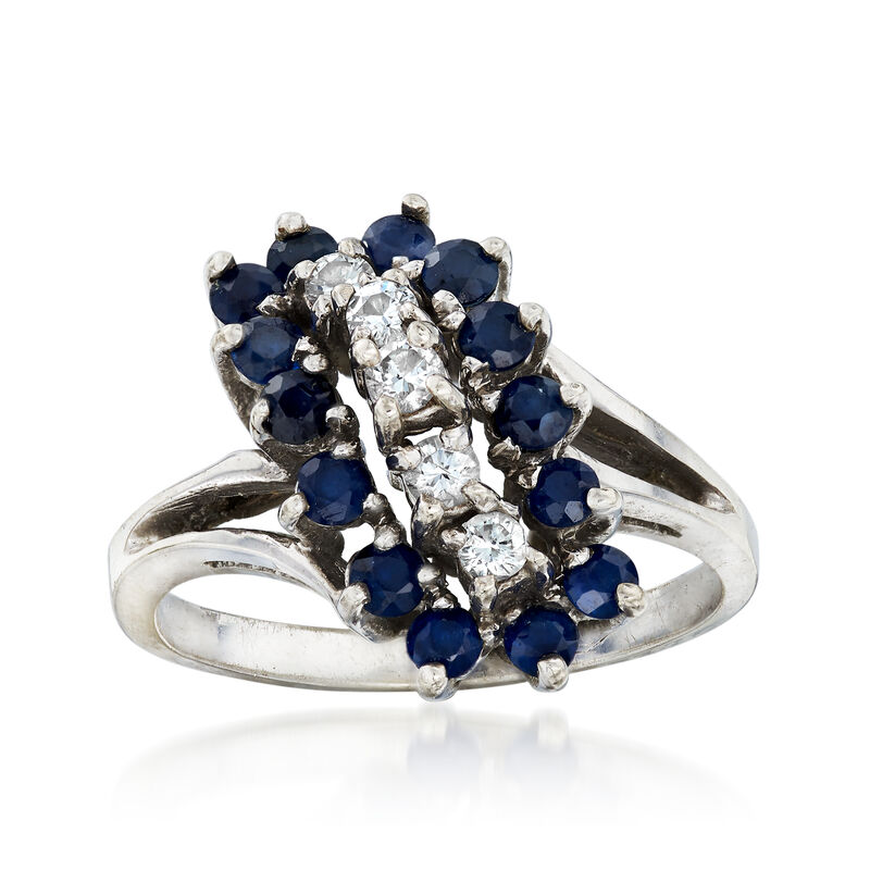 C. 1970 Vintage 1.00 ct. t.w. Sapphire and .25 ct. t.w. Diamond Cluster Ring in 14kt White Gold image number 0