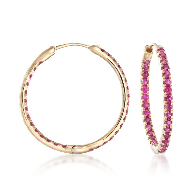 1.20 ct. t.w. Ruby Inside-Outside Hoop Earrings in 14kt Yellow Gold image number 0