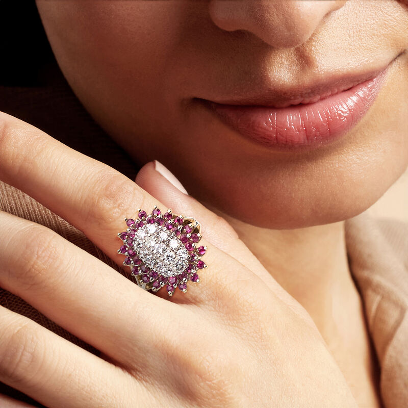 C. 1980 Vintage 1.50 ct. t.w. Ruby and 1.15 ct. t.w. Diamond Ring in 14kt Yellow Gold. Size 7 image number 1