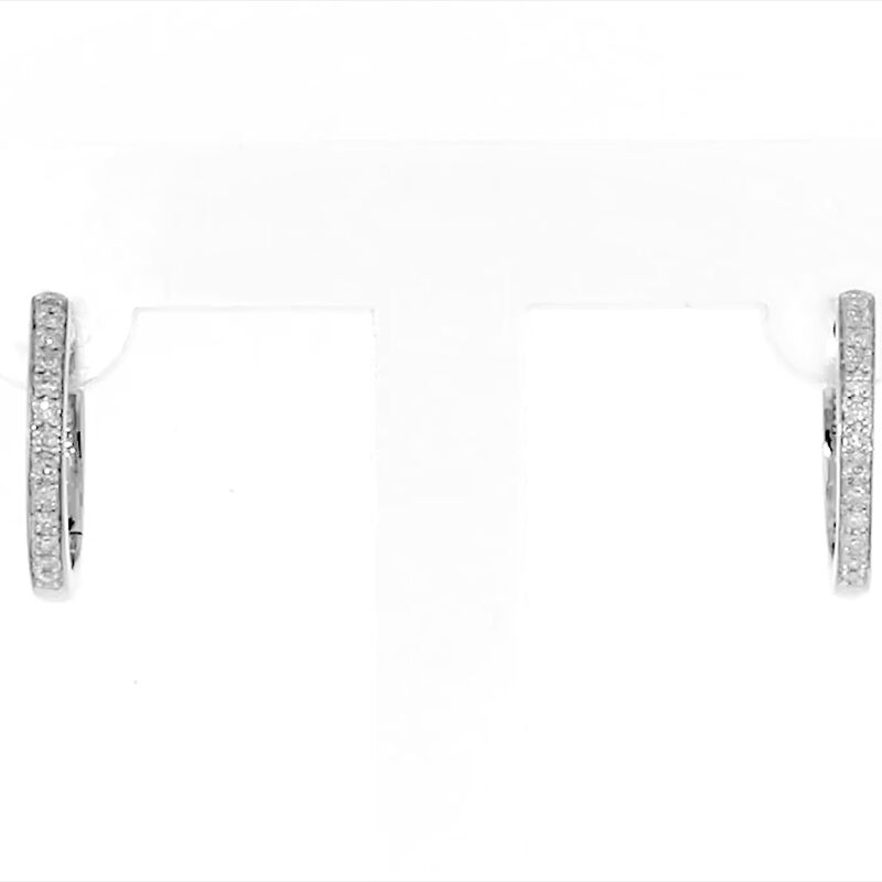 Sterling Silver Small Hoop Earrings with Diamonds. 1/2&quot; image number 2