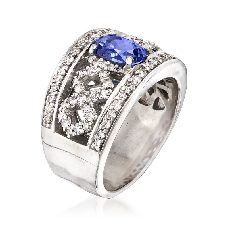 C. 2000 Vintage 1.55 Carat Tanzanite and 1.10 ct. t.w. Diamond &quot;X&quot; Ring in 14kt White Gold. Size 7 image number 2