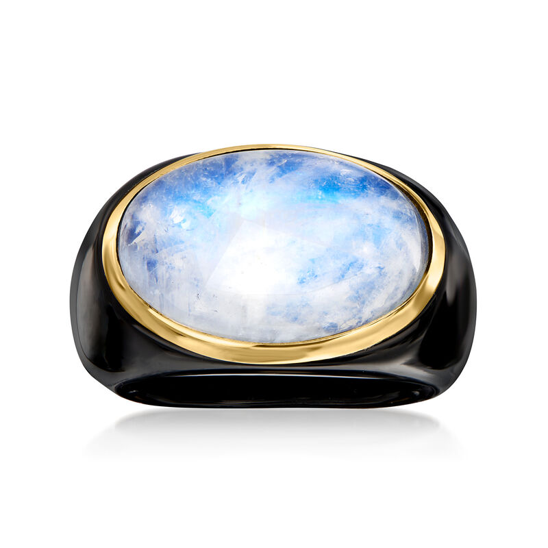 Moonstone and Black Agate Ring with 14kt Yellow Gold image number 0