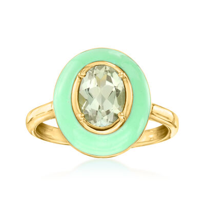 1.20 Carat Prasiolite Ring with Pastel Green Enamel in 18kt Gold Over Sterling
