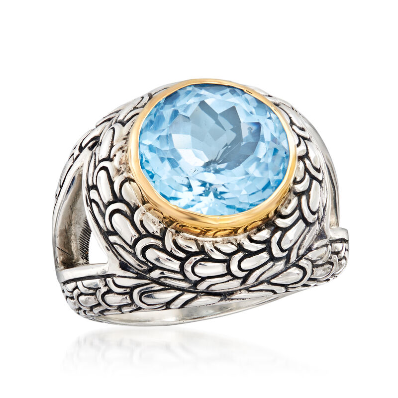 2.40 Carat Sky Blue Topaz Bali-Style Scrollwork Ring in Sterling Silver with 18kt Yellow Gold image number 3