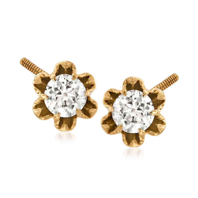 C. 1940 Vintage .65 ct. t.w. Diamond Flower Non-Pierced Stud Earrings in 14kt Yellow Gold image number 0