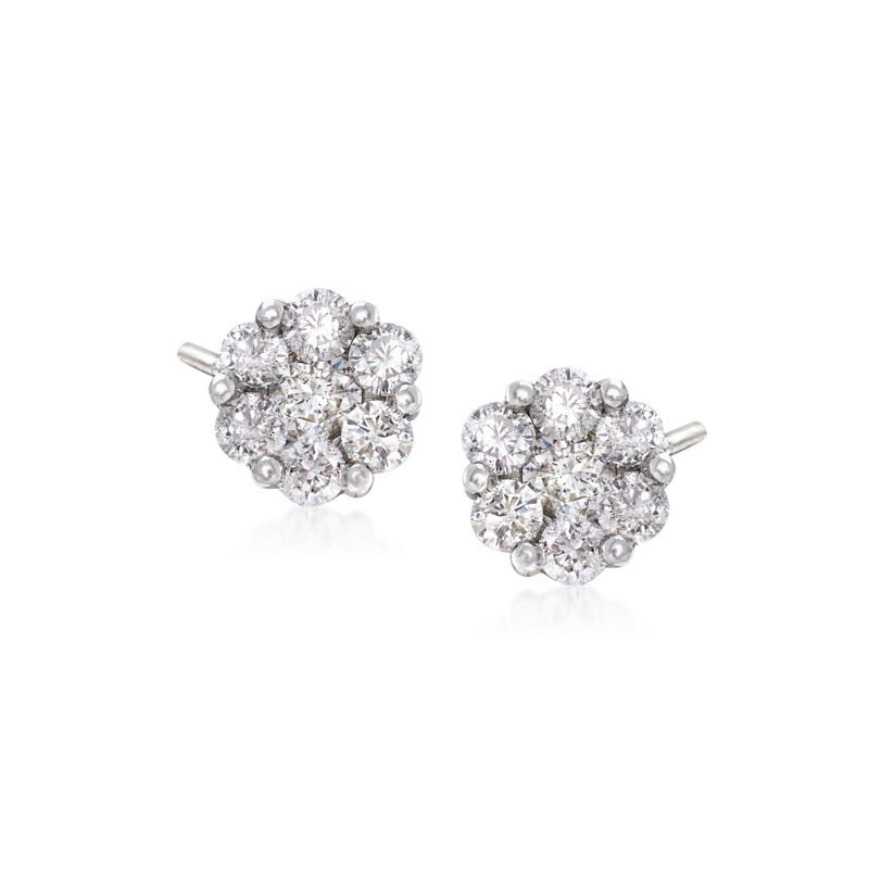 1.00 ct. t.w. Diamond Floral Cluster Stud Earrings in 14kt White Gold image number 0