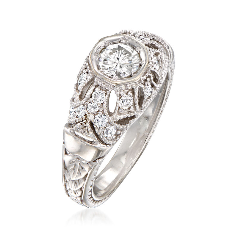 C. 1980 Vintage .75 ct. t.w. Diamond Filigree Ring in 14kt White Gold. Size 5.5 image number 2