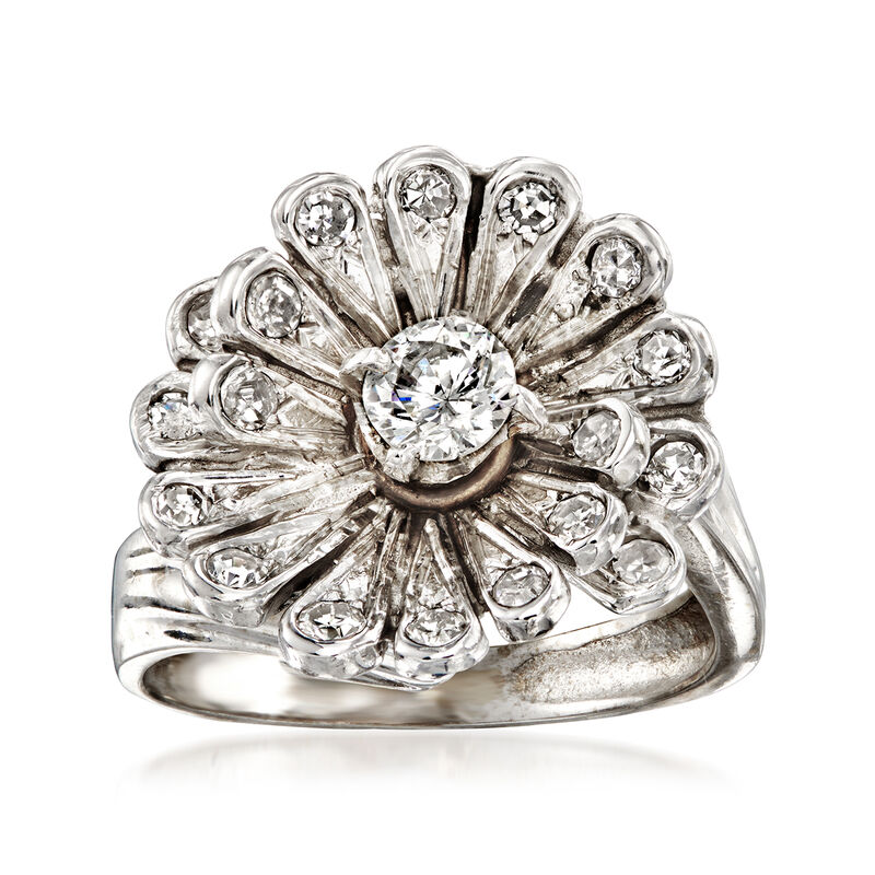 C. 1950 Vintage .75 ct. t.w. Diamond Swirl Cocktail Ring in 14kt White Gold. Size 7 image number 0